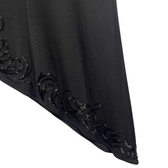 TADASHI SHOJI 90'S SPAGHETTI STRAP CAMI ASYMMETRIC HEM BEADED BLACK SLIP DRESS - Picture 11 of 16